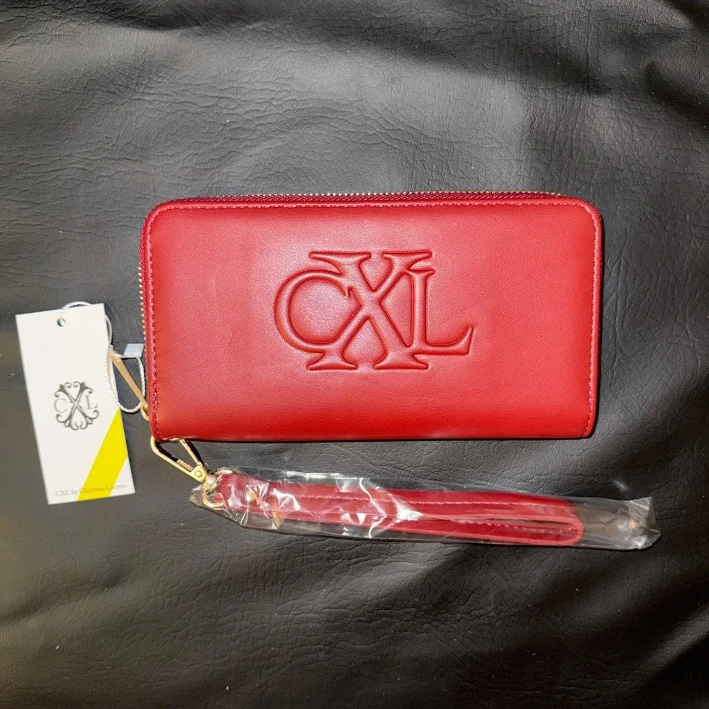 CXL by Christian Lacroix Red Embossed Logo Zip Around Wristlet Wallet NWT